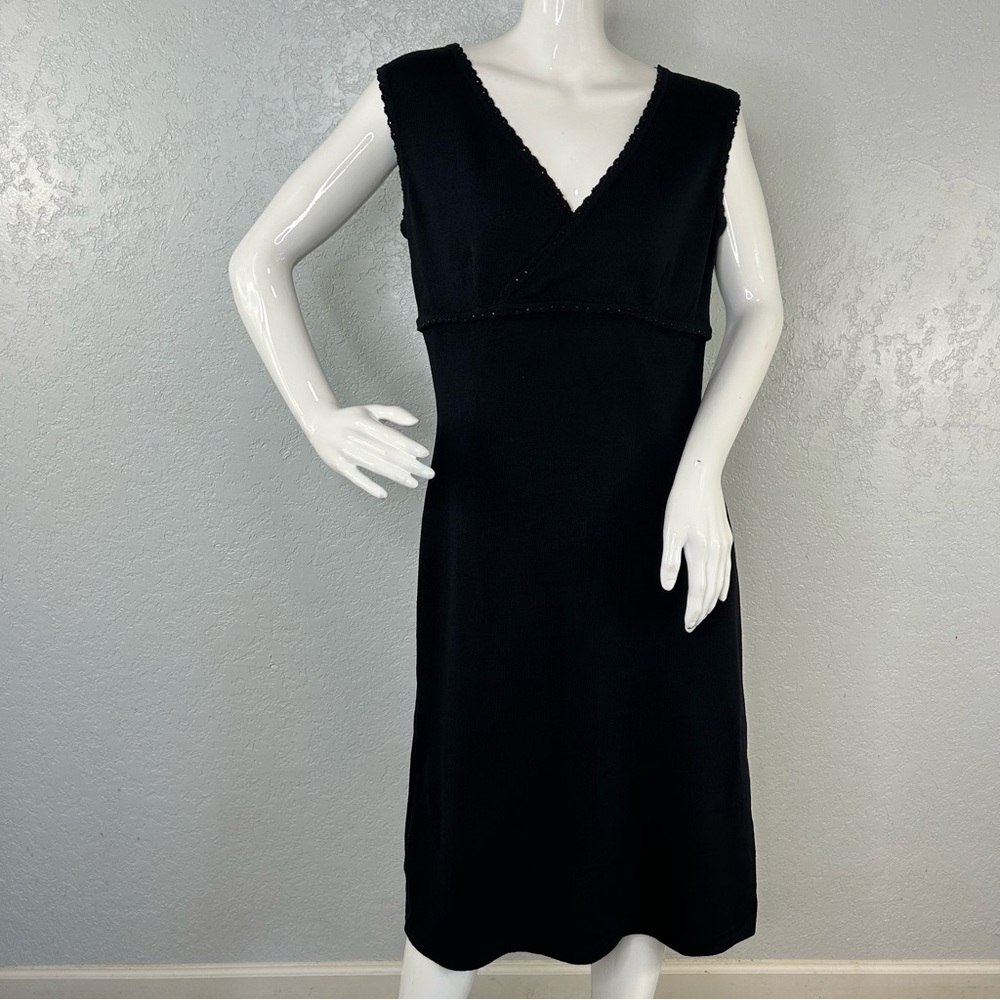 St. John Evening Black Sleeveless Santana Knit Dress Size 4 HAS HOLES